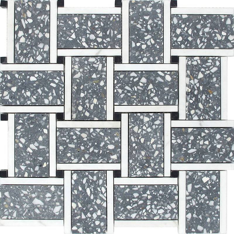 TORCELLO Terrazzo, Dolomite, Black Limestone Mix Mosaic Tile - tilestate