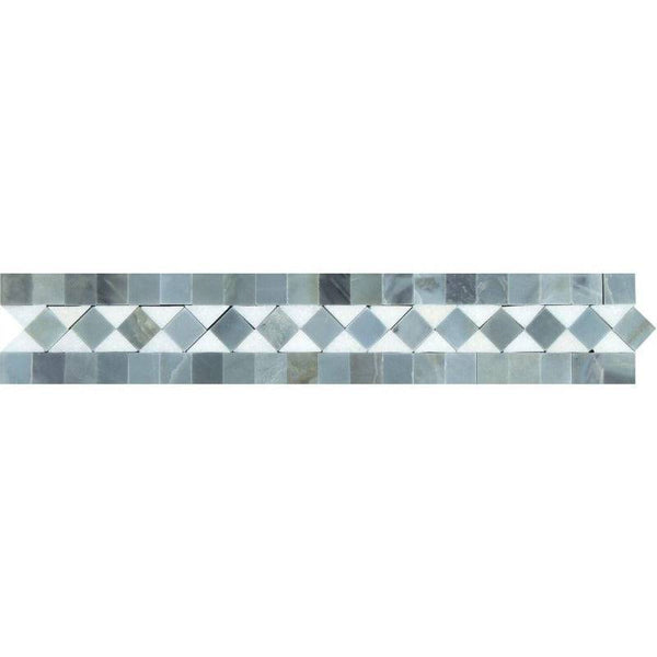 2x12 Honed Thassos White Marble BIAS Border w/ Blue-Gray Dots - tilestate