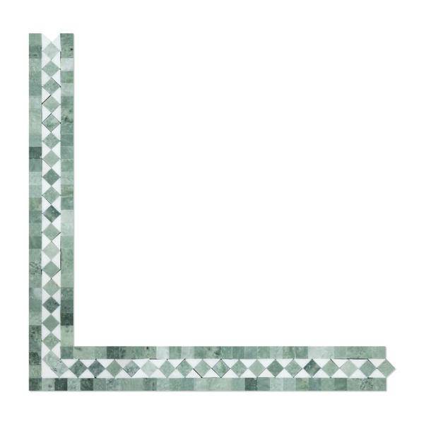2x12 Polished Thassos White Marble BIAS Border w/ Ming Green Dots - tilestate