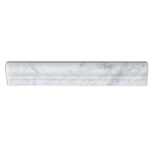 White Carrara Marble 2x12 Polished 1 Step Chairrail - tilestate