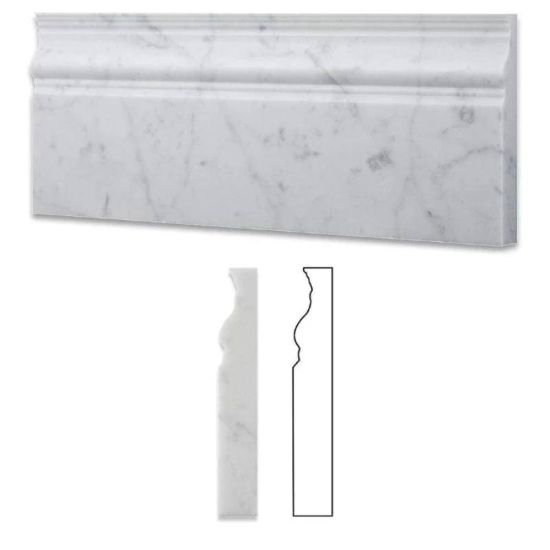 White Carrara Marble 4 3/4x12 Honed Baseboard Molding - tilestate