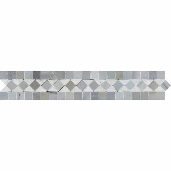 2x12 Honed Bianco Carrara Marble BIAS Border w/ Blue-Gray Dots - tilestate