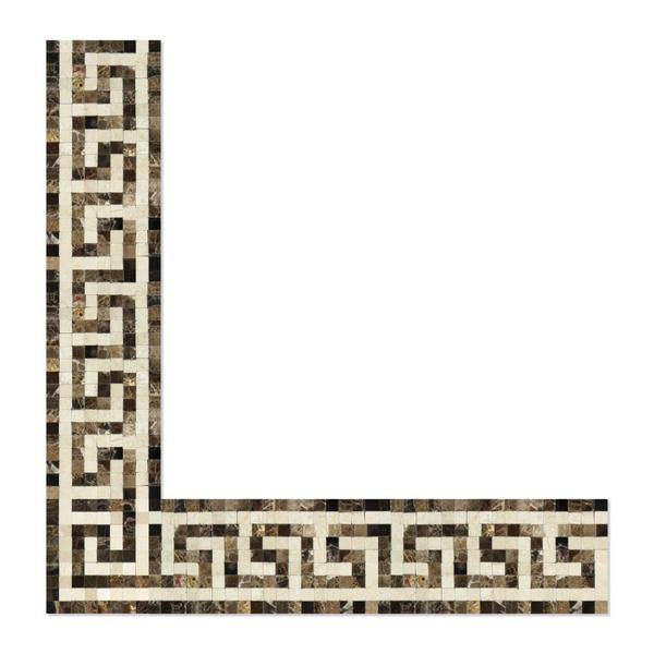 Emperador Dark Polished Marble Greek Key Corner (Emp. Dark + Crema Marfil) - tilestate