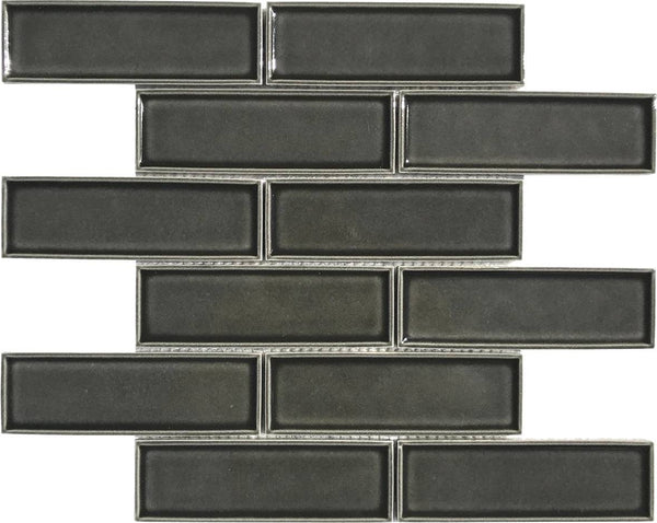 Black Slate 2x6 Beveled Brick Porcelain Mosaic Tile - tilestate