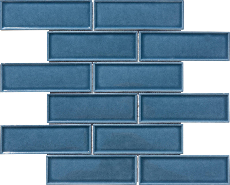 Dark Blue 2x6 Beveled Brick Porcelain Mosaic Tile - tilestate