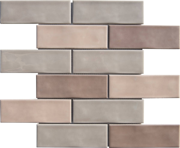Lace Blend 2x6 Undulated Brick Porcelain Mosaic Tile - tilestate