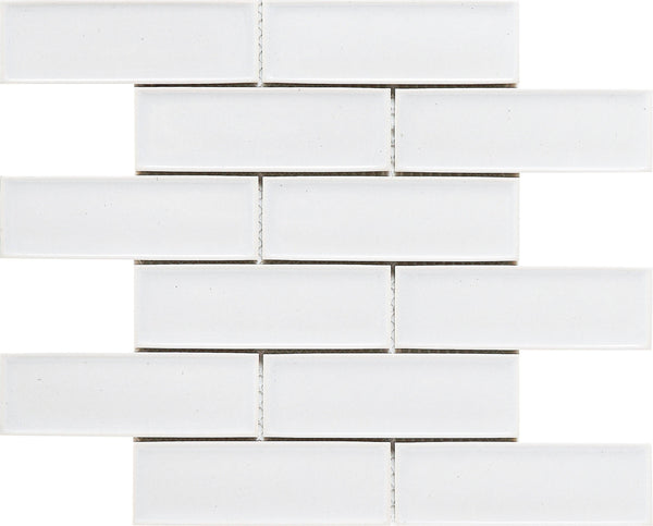 Snow White 2x6 Beveled Brick Porcelain Mosaic Tile - tilestate