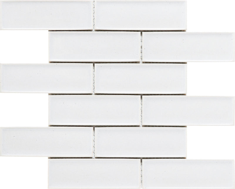 Snow White 2x6 Beveled Brick Porcelain Mosaic Tile - tilestate
