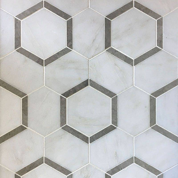 Asian Statuary Talia Gray Hexagon Marble Polished Mosaic Tile For Kitchen Backsplash and Bathroom Wall - tilestate