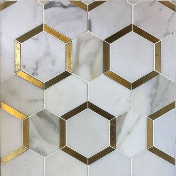 Calacatta Gold Marble Brass Hexagon Polished Mosaic Tile - tilestate