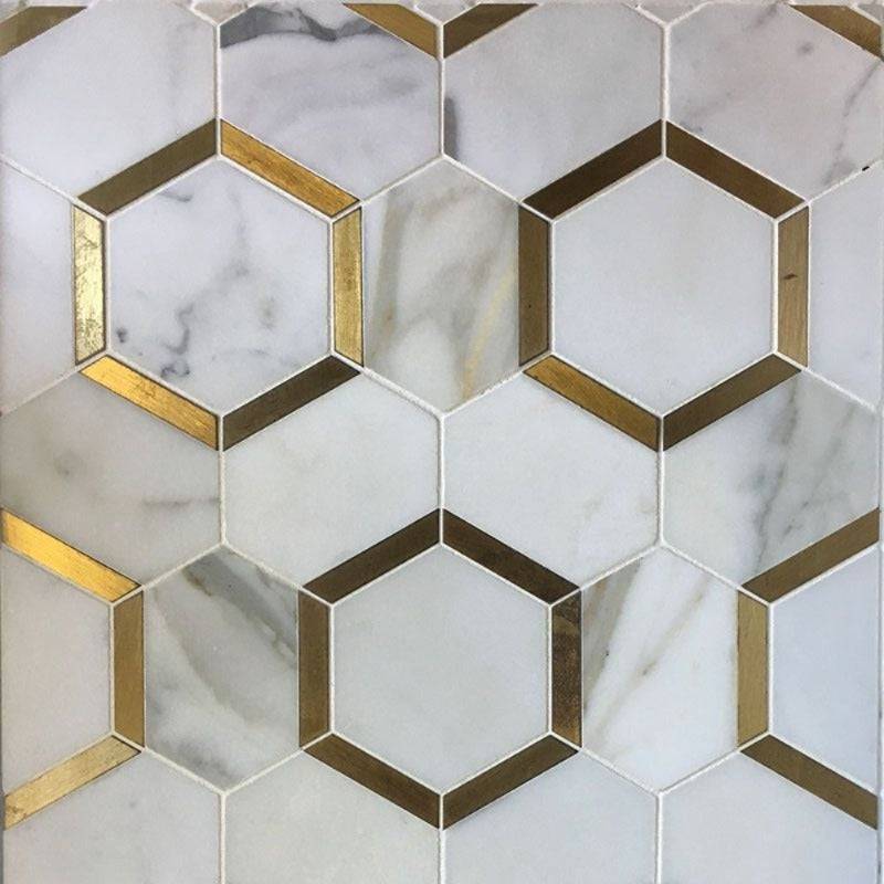 Calacatta Gold Marble Brass Hexagon Polished Mosaic Tile - tilestate