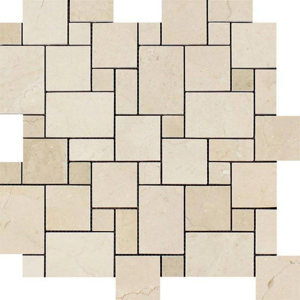 Crema Marfil Marble Micro Mini Pattern Polished Mosaic Tile - tilestate