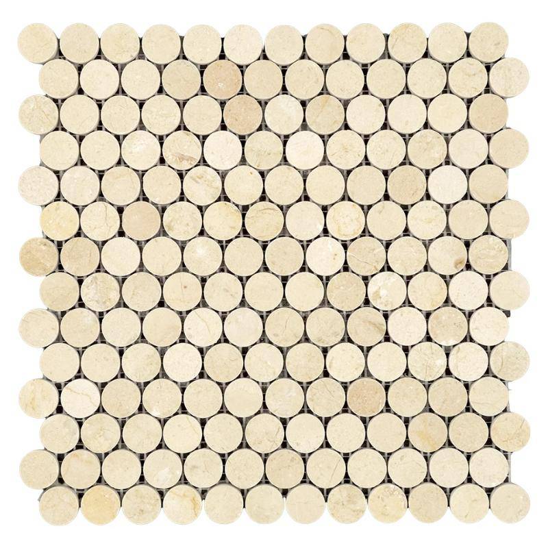 Crema Marfil Marble Penny Round Polished Mosaic Tile - tilestate