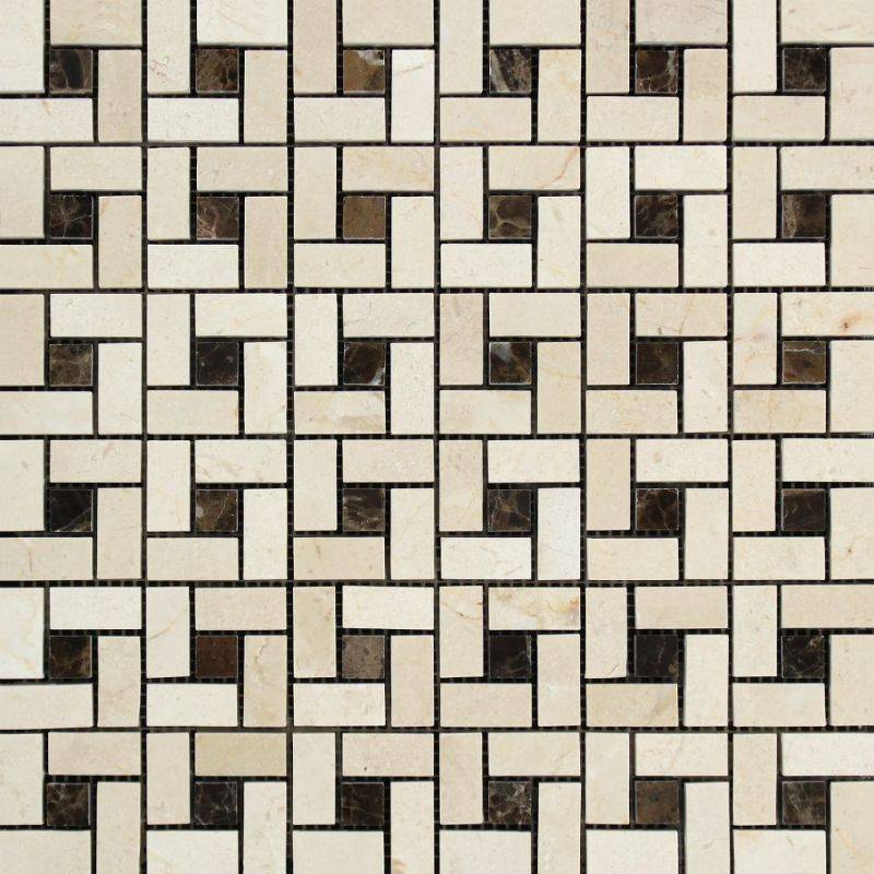 Crema Marfil Marble Pinwheel w/Brown dots Polished Mosaic Tile - tilestate