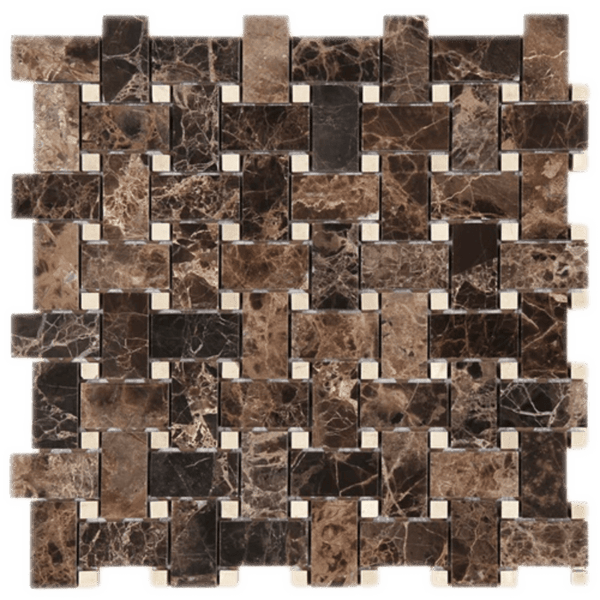 Emparador Dark with Crema Marfil dot Basketweave Polished Mosaic Tile - tilestate