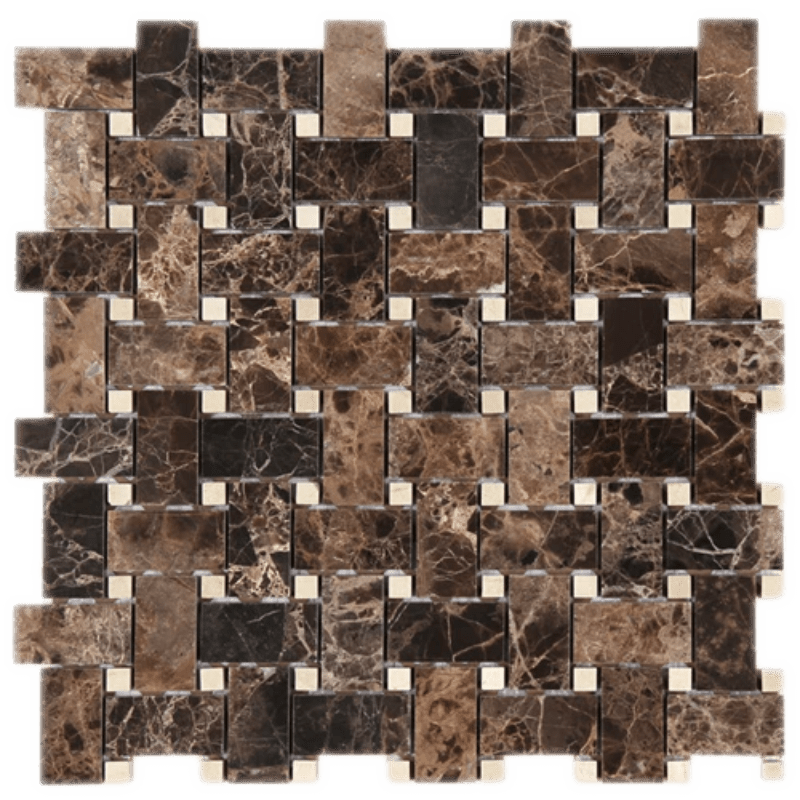 Emparador Dark with Crema Marfil dot Basketweave Polished Mosaic Tile - tilestate