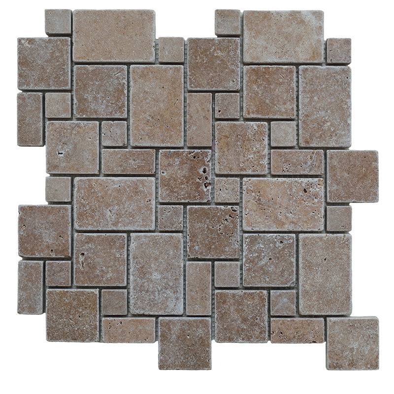 Noce Travertine Micro Mini Pattern Tumbled Mosaic Tile - tilestate