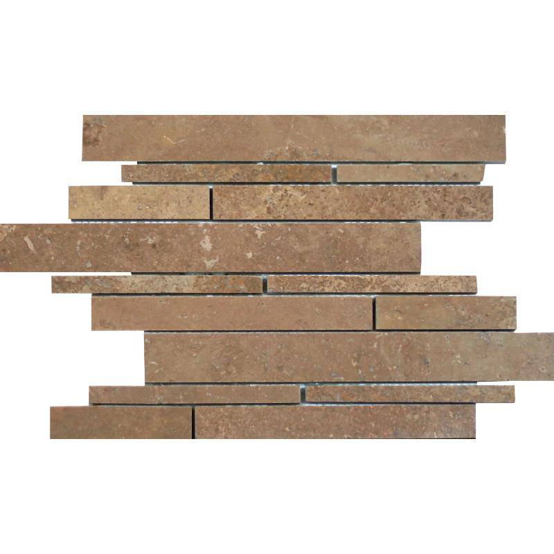 Noce Travertine Random Strip Honed Mosaic Tile - tilestate