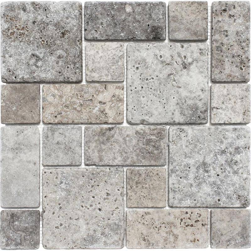 Silver Travertine Mini Pattern Tumbled Mosaic Tile - tilestate