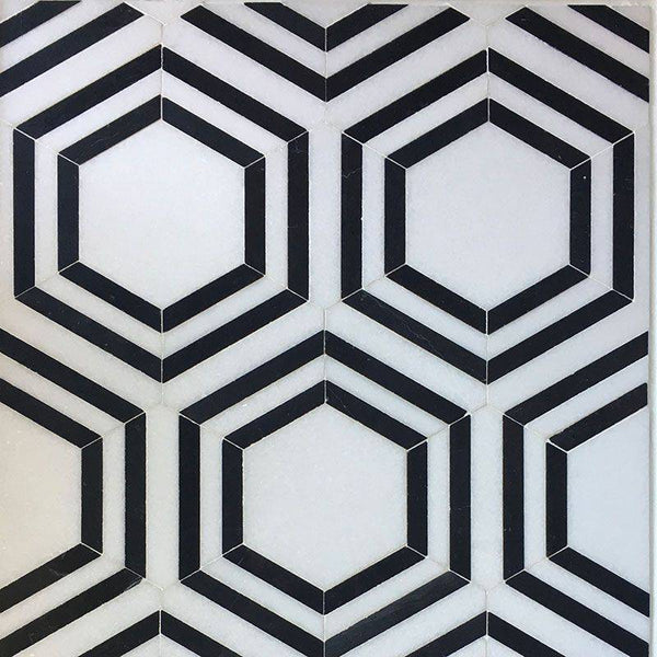 Thassos Nero Marquina Hexagon Special Design Mosaic Tile - tilestate
