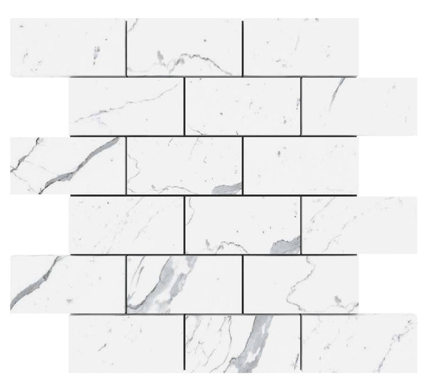 2x4 Statuario Marble Brick Mosaic Tile  For Kitchen Backsplash or Bathroom Wall and Flooring - tilestate