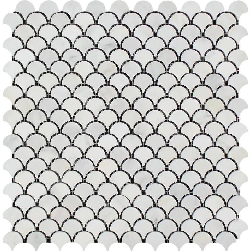 Asian Statuary (Oriental White) Marble Fan Shape (Raindrop) Polished Mosaic Tile For Kitchen Backsplash and Bathroom Wall or Bathroom Floor - tilestate