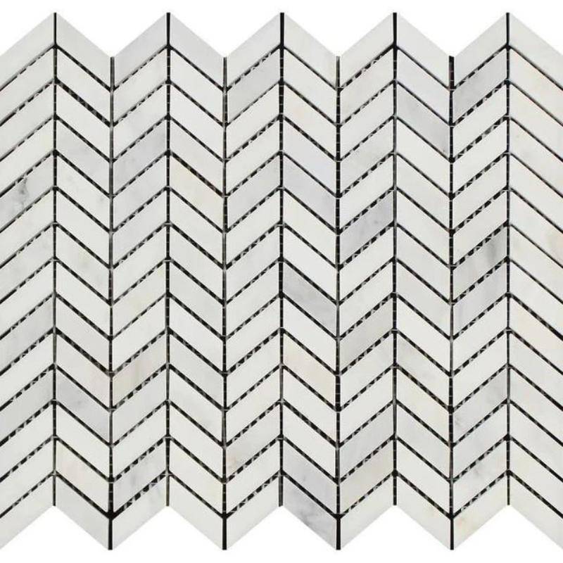 Asian Statuary (Oriental White) Marble Mini Chevron Honed Mosaic Tile For Kitchen Backsplash and Bathroom Wall or Bathroom Floor - tilestate