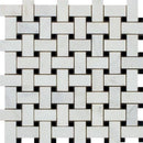Asian Statuary (Oriental White) Marble Polished Basketweave with Black Dots Mosaic Tile For Kitchen Backsplash and Bathroom Wall or Bathroom Floor - tilestate