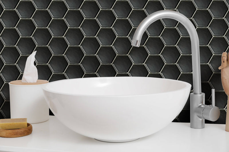 Black 2x2 Hexagon Porcelain Mosaic Tile - tilestate