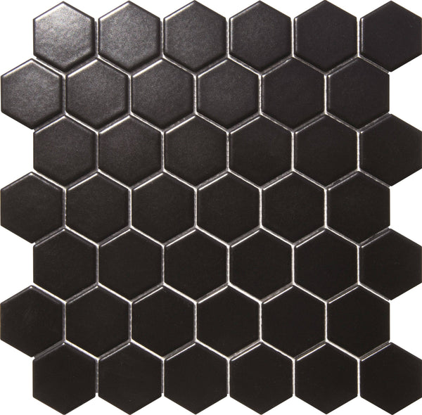 Black 2x2 Hexagon Porcelain Mosaic Tile - tilestate