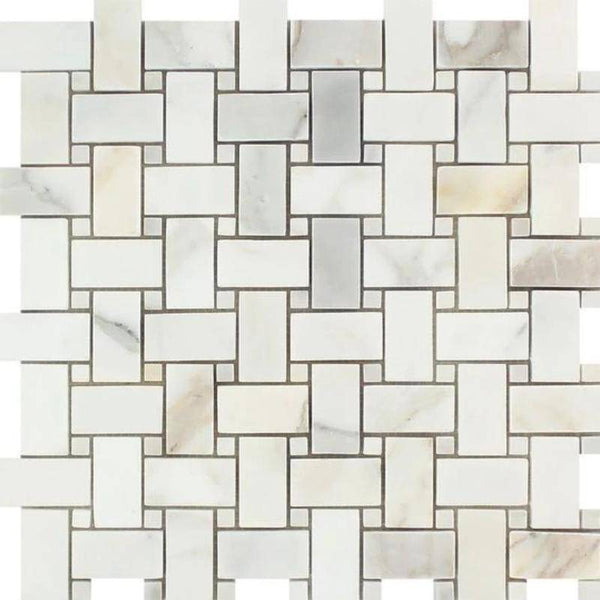 Calacatta Gold Marble Basketweave Honed Mosaic Tile - tilestate