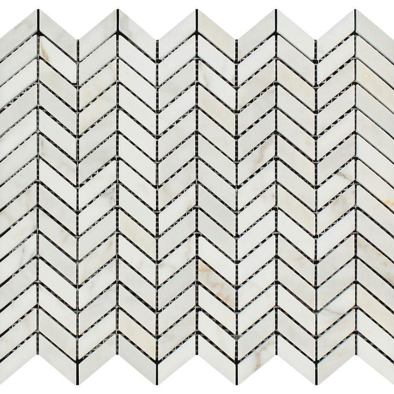 Calacatta Gold Marble Mini Chevron Polished Mosaic Tile - tilestate