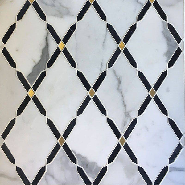 Calacatta Gold Nero Marquina Marble Brass Polished Mosaic Tile - tilestate