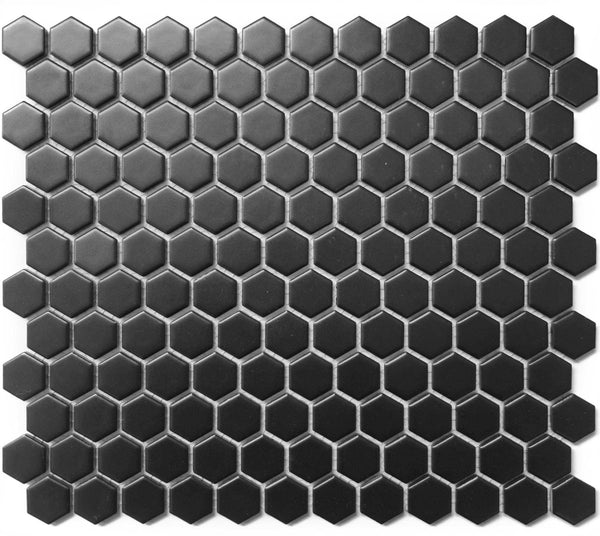 Cc Mosaics Black 12x12 Hexagon 1x1 Porcelain Mosaic Tile - tilestate