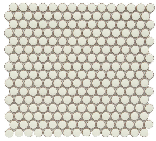 Cc Mosaics +pearl White Penny Round 12x12 Porcelain Mosaic Tile - tilestate