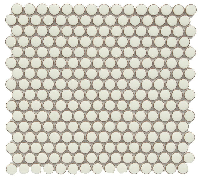 Cc Mosaics +pearl White Penny Round 12x12 Porcelain Mosaic Tile - tilestate