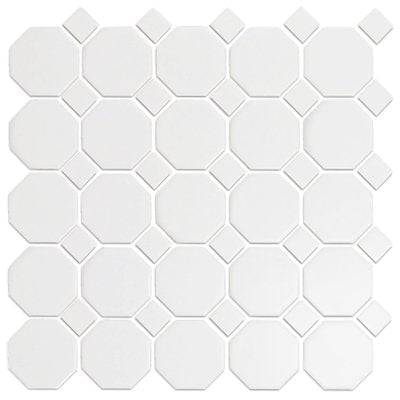 Cc Mosaics Sn Wh 12x12 W/ Black Oct Porcelain Mosaic Tile - tilestate