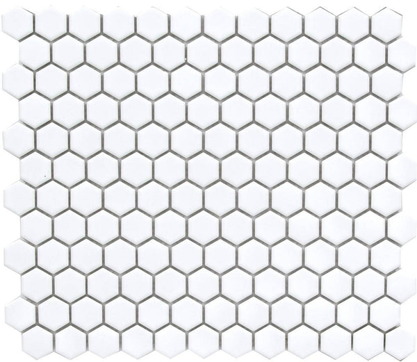 Cc Mosaics White 12x12 Mos. Hexagon 1x1 Porcelain Mosaic Tile - tilestate