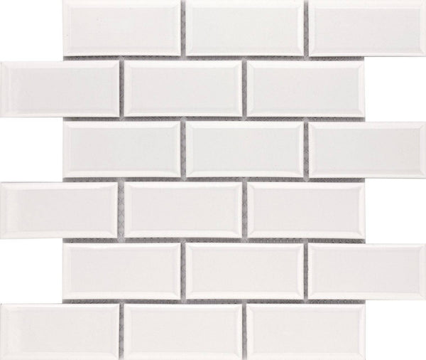 Cc Mosaics +white Ice 2x4 Bev. Brick Porcelain Mosaic Tile - tilestate