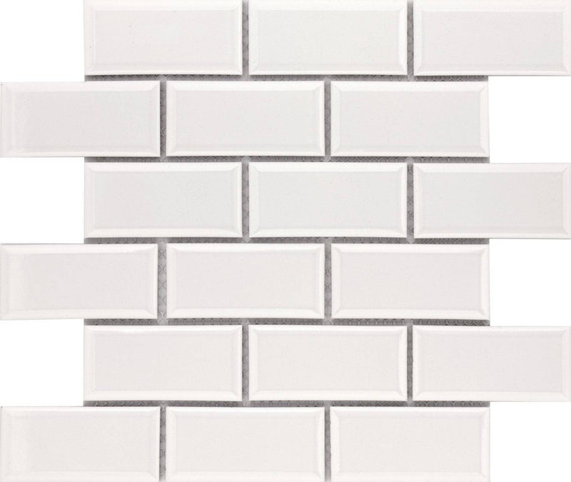 Cc Mosaics +white Ice 2x4 Bev. Brick Porcelain Mosaic Tile - tilestate