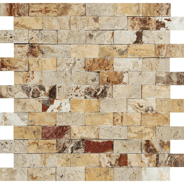 1x2 Split-faced Valencia Travertine Brick Mosaic Tile - tilestate