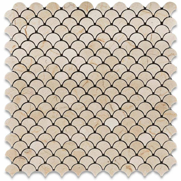 Crema Marfil Marble Fan Shape Design Polished Mosaic Tile - tilestate