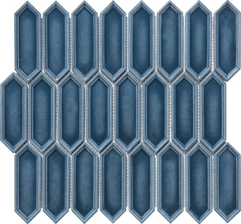 INDIGO BLUE  IVY PICKET PORCELAIN MOSAIC TILE - tilestate