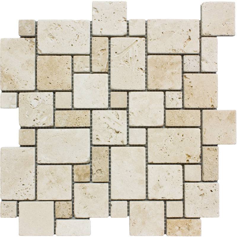 Ivory Travertine Micro Mini Pattern Tumbled Mosaic Tile - tilestate