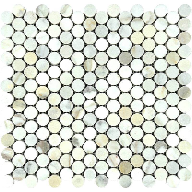 Calacatta Gold Marble Penny Round Polished Mosaic Tile - tilestate