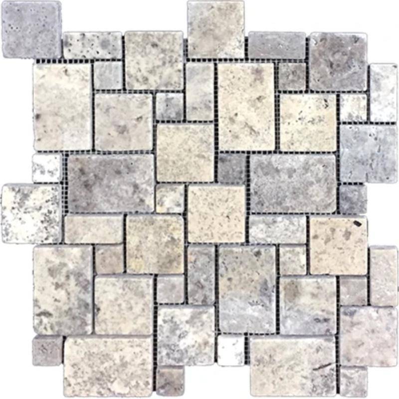 Silver Travertine Micro Mini Pattern Tumbled Mosaic Tile - tilestate