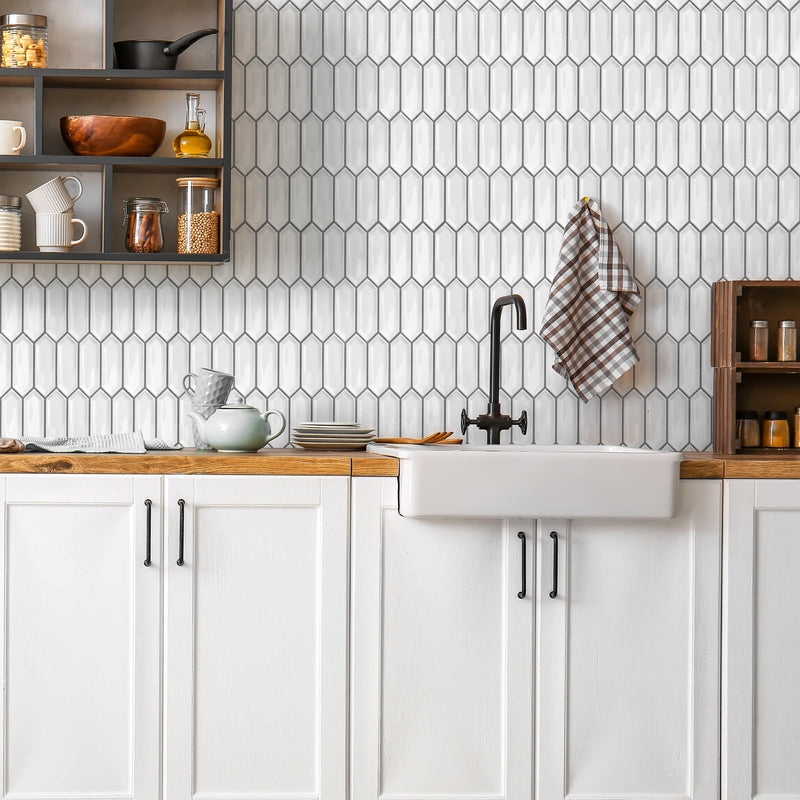 SNOW WHITE IVY PICKET PORCELAIN MOSAIC TILE - tilestate