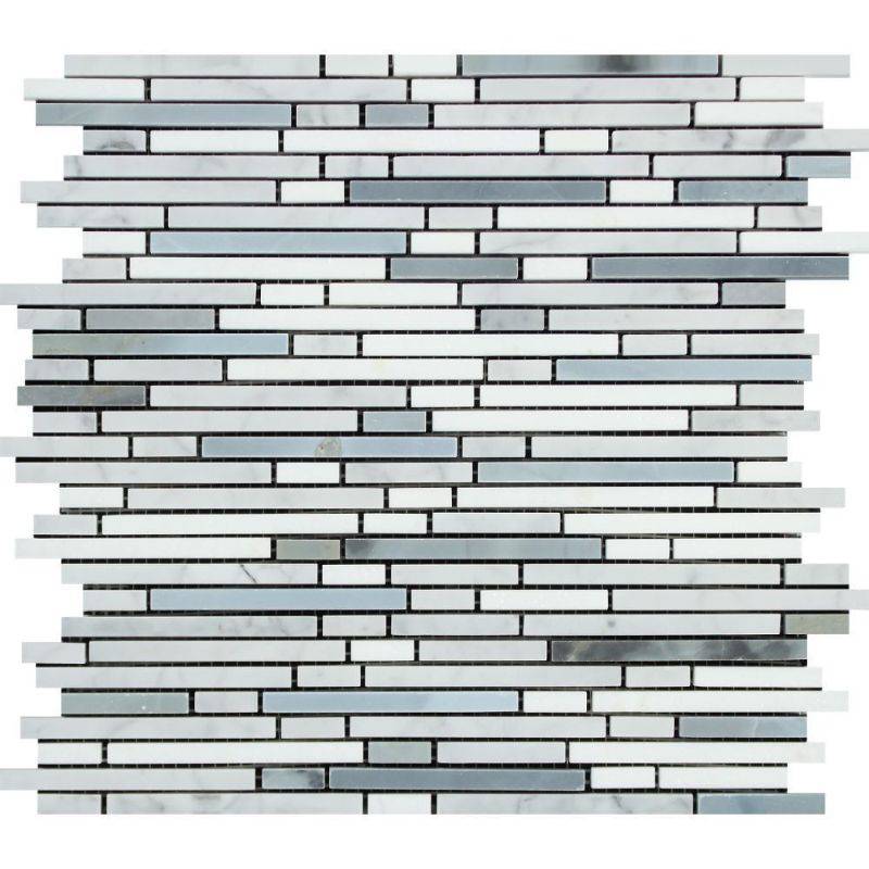 Thassos White Marble Cararra Blue Bamboo Sticks Polished Mosaic Tile - tilestate