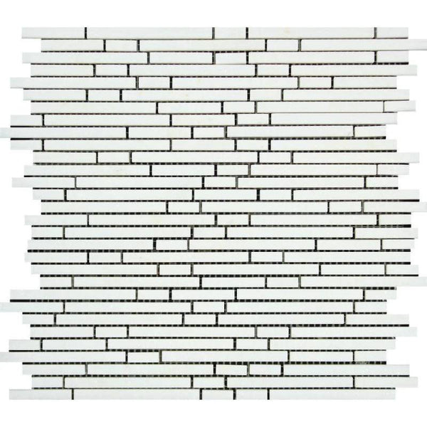Thassos White Marble Honed Bamboo Sticks Design Mosaic Tile - tilestate