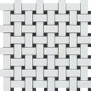 Thassos White Marble Honed Basketweave with Black Dots Mosaic Tile - tilestate